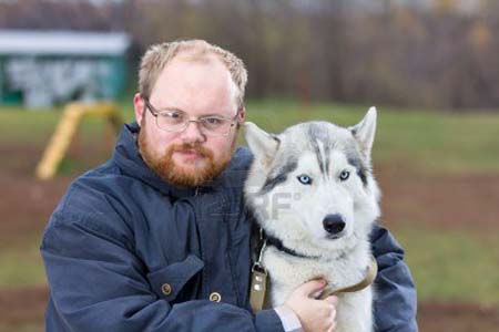 11162161-man-with-a-dog-breed-siberian-husky